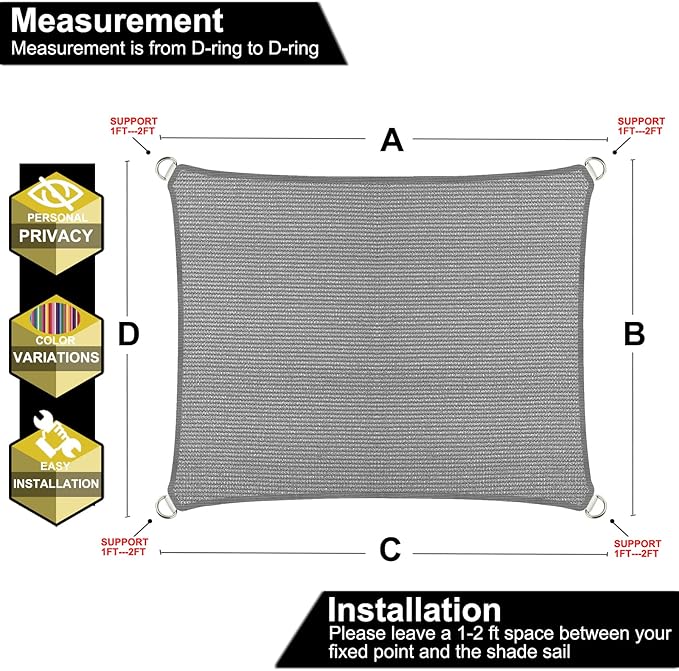 18' x 24' Grey Outdoor Sun Shade Sail Canopy ??UV Resistant Permeable Awning Fabric for Patio, Garden, Backyard, Pergola, Carport, Lawn Shelter Cover