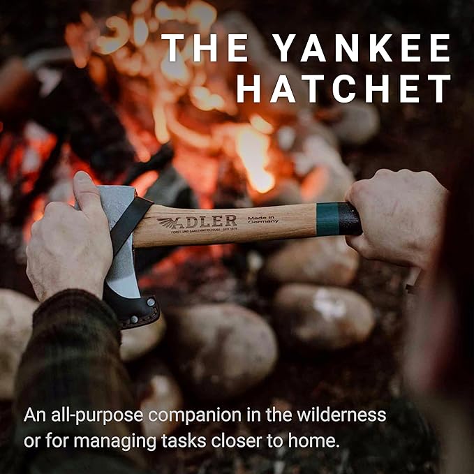 The Yankee, 15", German Forged, All-Purpose Wilderness Camping Hatchet & Kindling Splitting, Anti-Slip Wood Handle (Red Stripe)