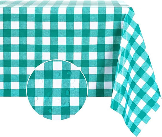 Romanstile RectangleVinyl PVC Tablecloth, 100% Waterproof Buffalo Plaid Plastic Table Cloth, Oil Proof Heavy Duty Wipeable Table Covers for Dining/Camping/Picnic/Outdoor - 52 x 70, Teal Green
