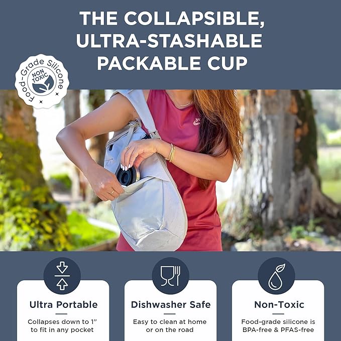 HYDAWAY 16oz Collapsible Pint - BPA-Free Silicone Cup with Stainless Steel Rim - Reusable, Packable, and Durable for Camping, Travel & Everyday Use