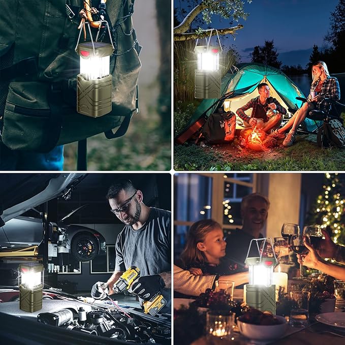 LETMY 4 Pack Camping Lantern, Rechargeable LED Lanterns, Solar Lantern Battery Powered Hurricane Lanterns Flashlight with 3 Powered Ways & USB Cable for Emergency, Power Outage, Hurricane Supplies