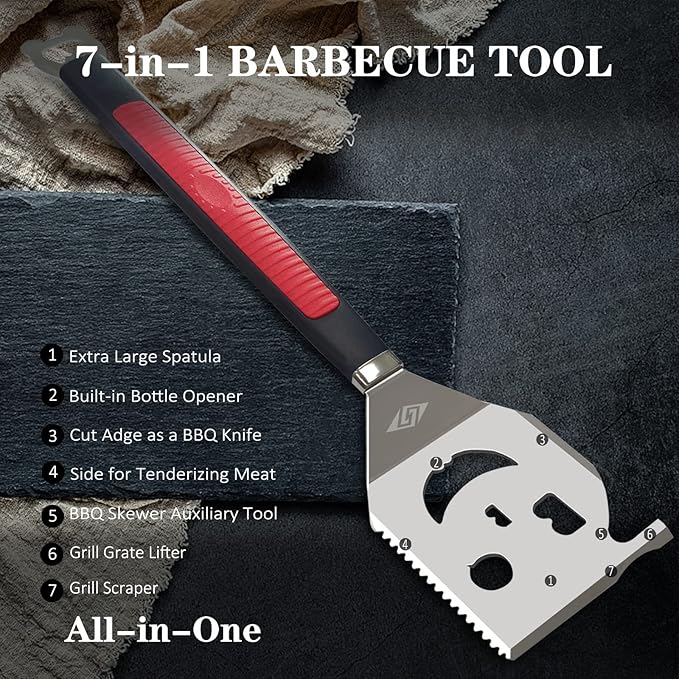 Grill Spatula for Outdoor Grill, 7-in-1 BBQ Spatula, Extra Long BBQ Tool, Box Package, Great Gifts for Men
