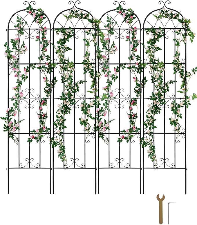 VEVOR Garden Trellis for Climbing Plants, 87 x 20 in, 4 Packs Rustproof Metal Garden Flower Trellis, Outdoor Climbing Rose Trellis Cucumbers Support, Decorative Clematis Trellis for Courtyards Lawns