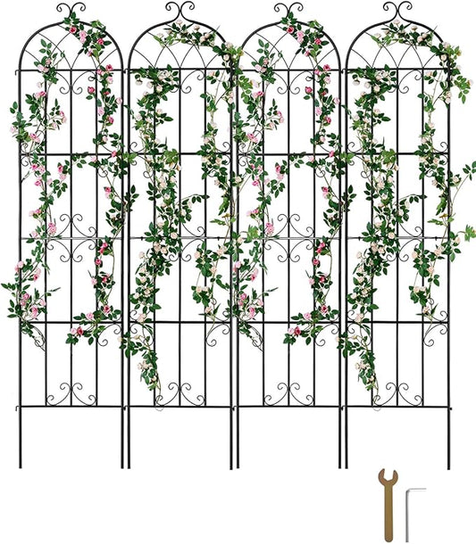 VEVOR Garden Trellis for Climbing Plants, 87 x 20 in, 4 Packs Rustproof Metal Garden Flower Trellis, Outdoor Climbing Rose Trellis Cucumbers Support, Decorative Clematis Trellis for Courtyards Lawns