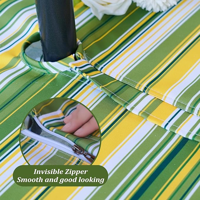 SquarePie Outdoor Tablecloth Rectangle with Umbrella Hole and Zipper Waterproof Stain Resistant Table Linen Cloth for Patio Picnic Garden Party, 52x70 Green Stripe