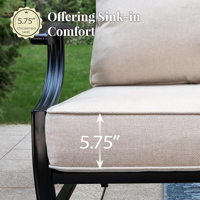 Patio Furniture Set with Fire Pit Table, 5 Pcs Metal Outdoor Conversation Set, 4 Swivel Chairs with 5.75" Extra Thick Cushion and 28" Fire Pit Table for Backyard Deck, Beige