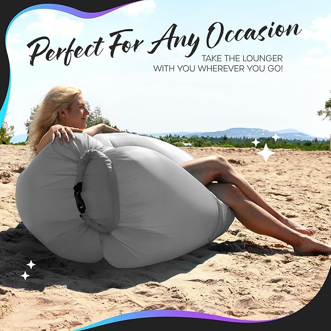 Nevlers Inflatable Lounger | 210T Polyester Inflatable Chair | No-Pump Blow Up Couch | Camping Couch Air Sofa Bed w/ 450 lbs. Cap., Pockets & Matching Bag | Use as Inflatable Couch for Adults & Kids