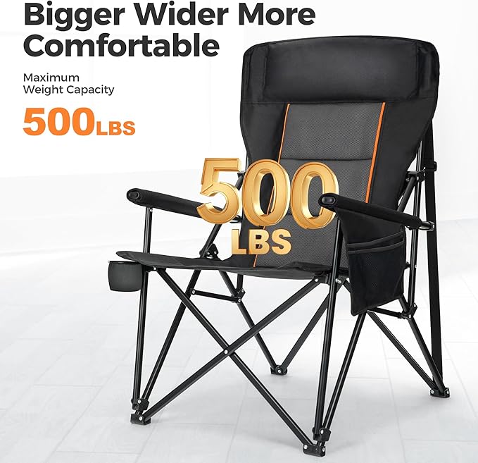 ALPHA CAMP Heavy Duty High Back Camping Chairs with Cup Holder Oversized Folding Chair Outdoor Chair with Headrest,Lawn with Side Pocket for Lawn, Sports and Fishing, 500lbs