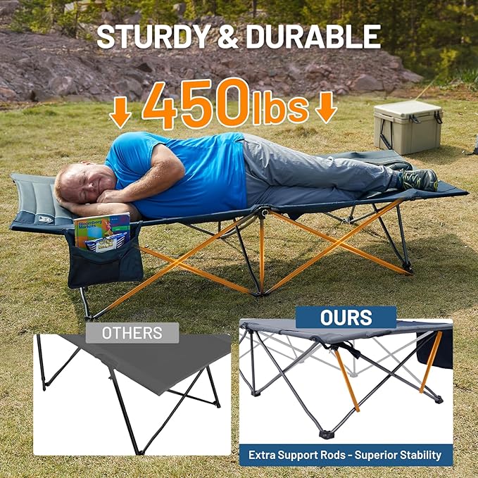 Timber Ridge Extra Wide Heavy Duty Camping Cot for Adult, Easy Set Up Oversized Sleeping Cot with Carry Bag for Camping, Travel and Outdoors, Support up to 450lbs