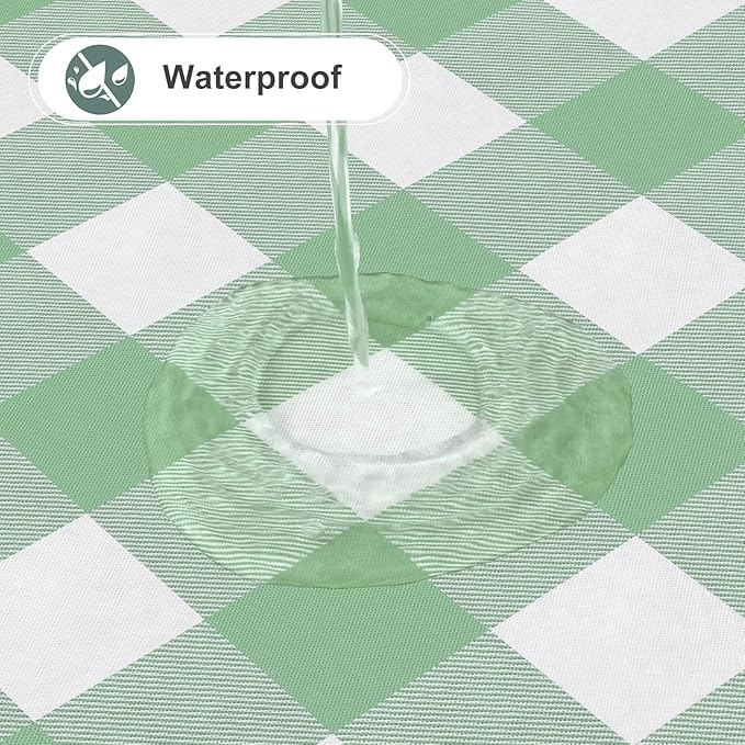 misaya Square Waterproof Vinyl Table Cloth, Buffalo Flannel Backed Tablecloth, Wipeable Plastic Table Cover for Dinner, Kitchen, Outdoor (54" x 54", Sage Green and White)