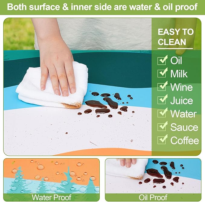 Picnic Table Cover with Bench Covers Camping Essentials Waterproof Windproof Camping Tablecloth with Drawstring Bag, Fitted Rectangle Tables and Seats, 72in, Orange Blue