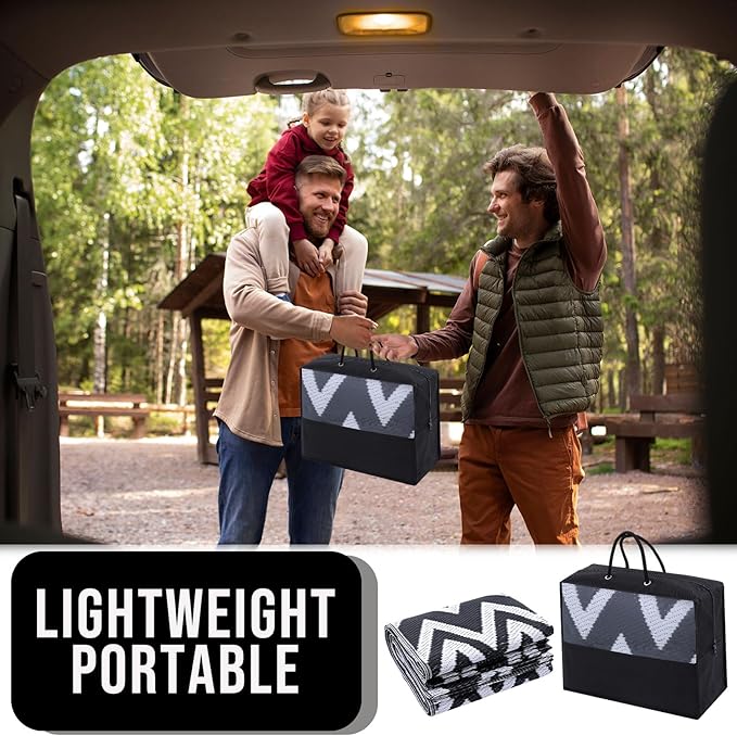 OLANLY Waterproof Outdoor Rug 5x8 ft Clearance, Reversible Outdoor Plastic Straw Rug, RV Mat, Indoor Outdoor Carpet for Patio, Camping, Balcony, Deck, Backyard, Black & White