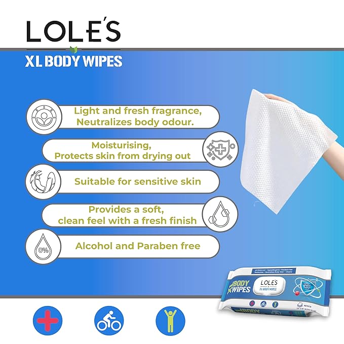 LOLE'S Body Wipes XL - Wet Wipes for Adults, 192 Count - 4 x 48, Adults No Shower, Adult Bed Bath, Incontinence Wipes Large & Fresh, Paraben Free, Ideal for Camping, Gym, Travel, Hospital