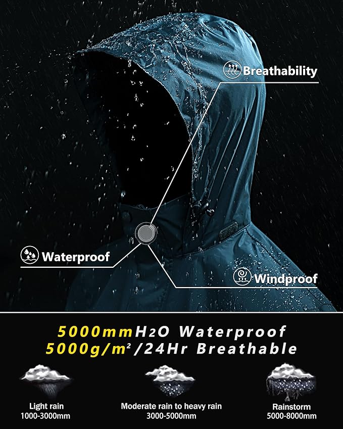 Outdoor Ventures Men's Rain Jacket Waterproof Lightweight Packable Rain Shell Raincoat with Hood for Golf Hiking Travel