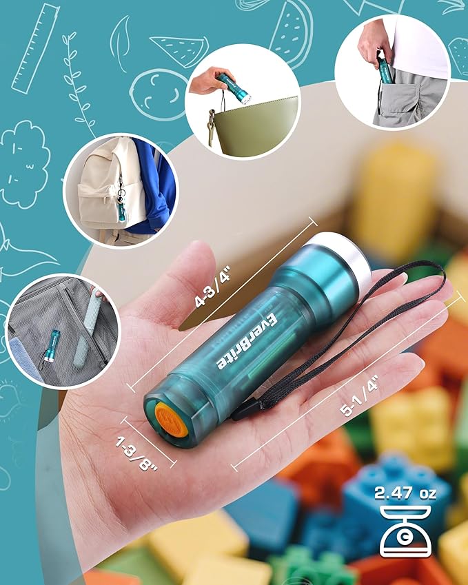 EverBrite Mini Flashlight, LED Flash Light with 3 Modes, 3 AAA Batteries Included, Water-Resistant Small Flashlight for Emergencies and Camping, Blue, 1 Pack