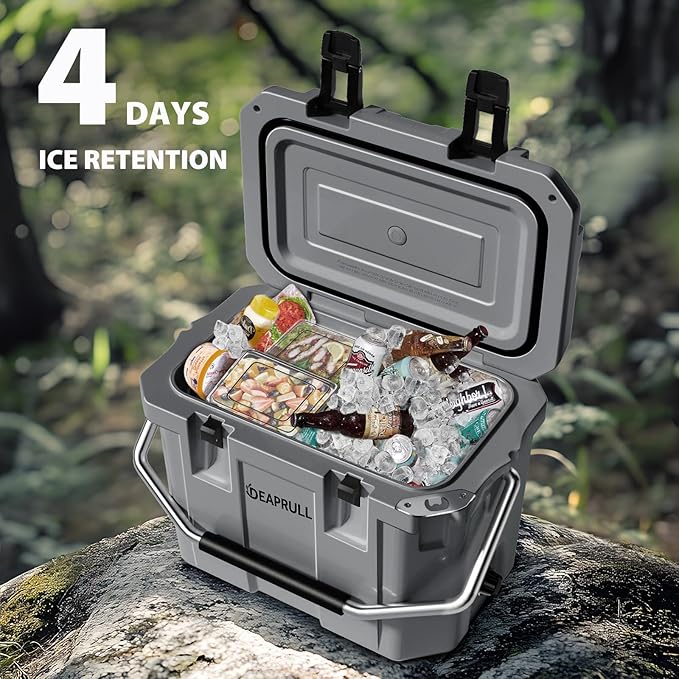 Hard Cooler, Insulated Ice Chest Box Holds Ice for More Days, Portable Cooler with Handle, Cup Holders, Double Latches for Camping Drink, Beach, Picnic, Fishing, Boat, Barbecue