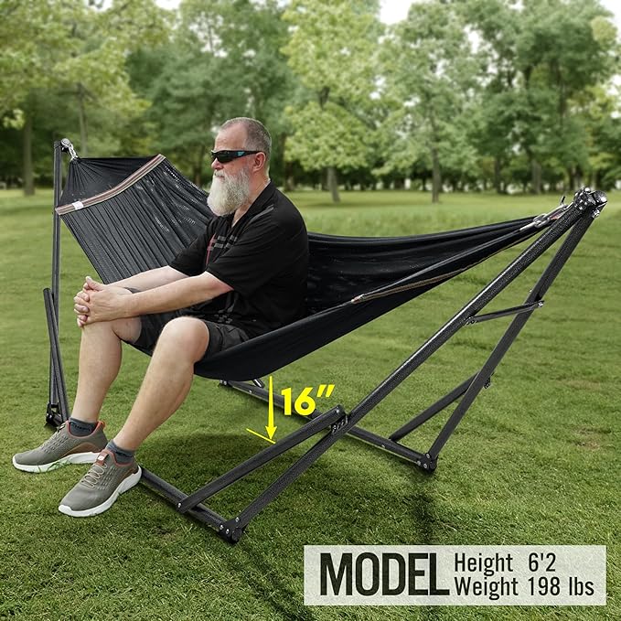 Tranquillo Universal Hammock Stand 600 lbs Capacity, Instant 20s Foldable, 3-Year Warranty Hammock with Stand, 2 Person Camping Revolutionary Portable No Screws, Premium Hammocks, Black