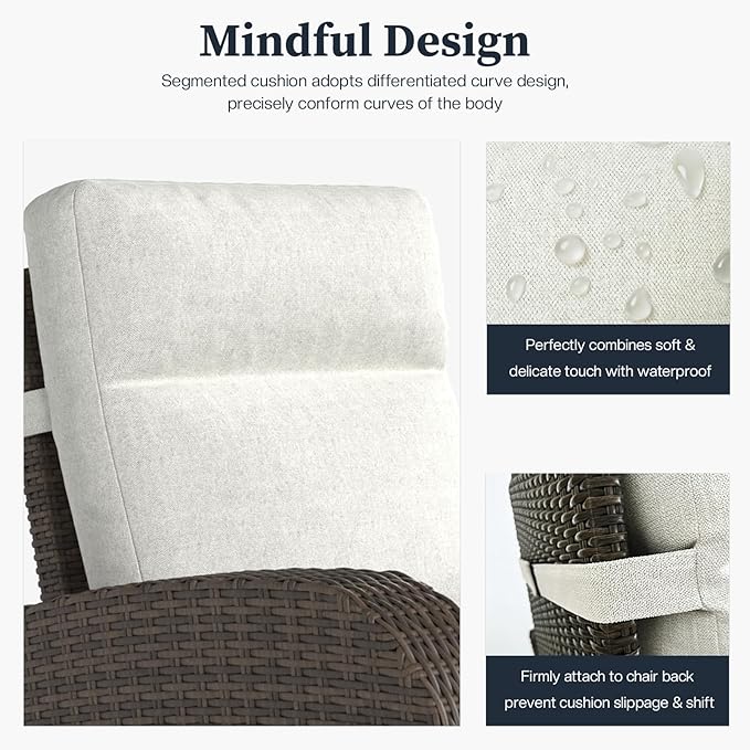 Outdoor Wicker Recliner Chair High Back Patio 360°Swivel Reclining Lounge Chair with 6-Inch Thick Cushion