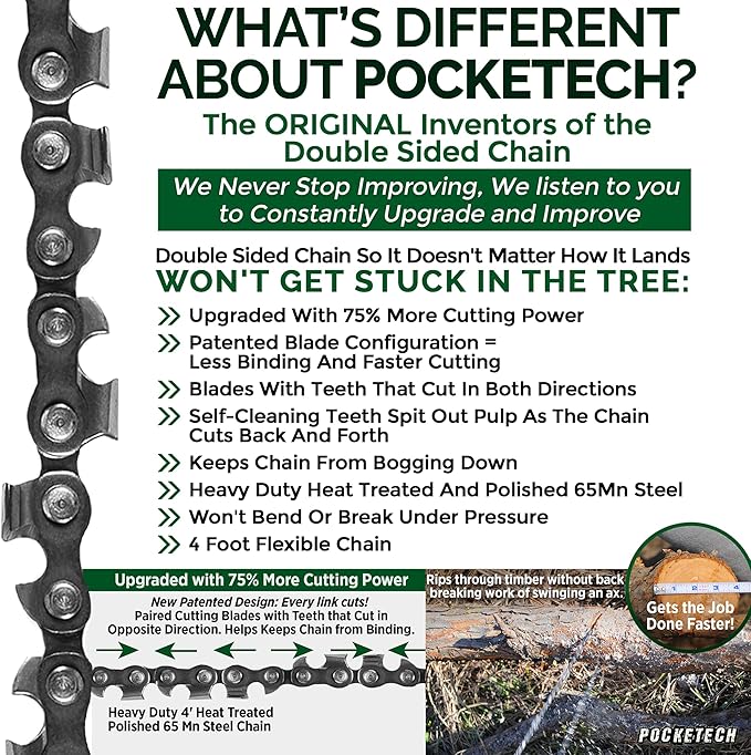 The Pocketech's Arborist Rope Tree Climbing Kit - 48 Inch Long High Limb Hand Chain Saw Kits - 62 Teeth-Blades on Both Sides for Arborist Equipment, Climbing Rope, and Climbing GearClim