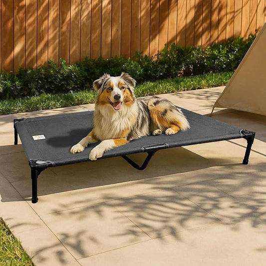Canvas Elevated Dog Bed, Durable Chew Proof Outdoor Raised Pet Cot for Large Dogs, Waterproof, Breathable, Portable, Washable, Easy Assembly, Sturdy Frame for Camping & Travel, Dark Grey