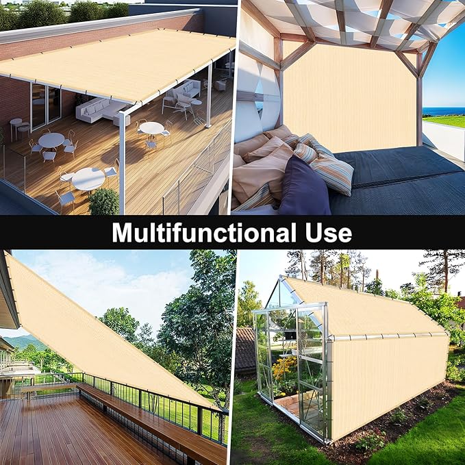 Artpuch 90% Sun Shade Cloth, 8 x 10 FT Pergola Shade Cover Canopy with Grommets, Sun Screen Fabric Tarp for Patio, Outdoor, Garden, Backyard, Wheat