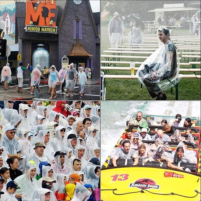 Rain Ponchos,with Drawstring Hood （10 Pack） Emergency Disposable Rain Ponchos Family Pack for Adults,Clear