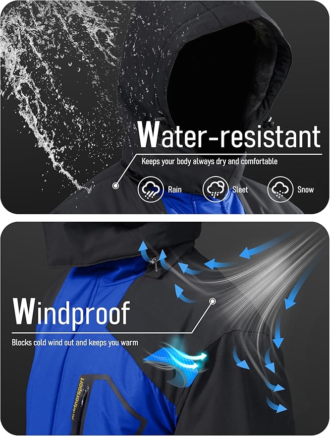 MAGCOMSEN Men's Winter Coats Water Resistant Ski Snow Jacket Warm Fleece Jacket Parka Raincoats With Multi-Pockets