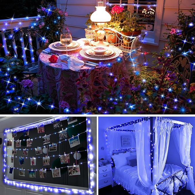 KNONEW 400FT 1200 LED Outdoor Fairy Lights Plug in, Christmas Fairy Lights Outdoor Waterproof 8 Modes Memory Times for Wedding Bedroom Walls Garden Trees Decoration(Blue)