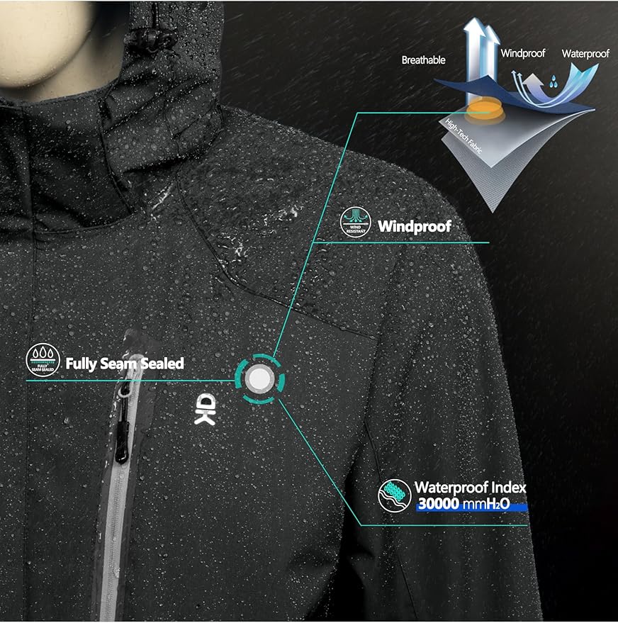 Little Donkey Andy Men's Waterproof Rain Jacket Outdoor Lightweight Hooded Raincoat for Hiking Golf Travel Fishing