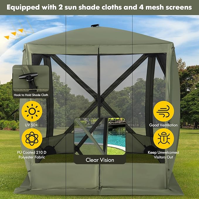 Tangkula 6.7x6.7 Ft Pop Up Gazebo with Netting, Portable Screen Tent with 4 Sided Mesh Walls, 2 Sunshade Cloths, UV 50+ Instant Canopy Shelter with Carry Bag for Camping, Lawn, Backyard