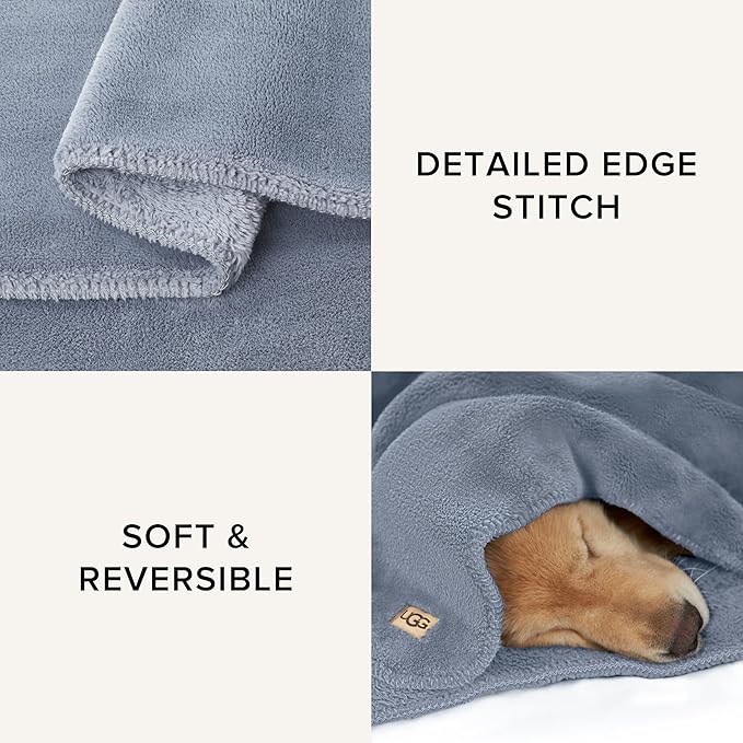 UGG Whitecap Plush Throw Blanket Fleece Lightweight Soft Cozy Throw for Couch or Bed Luxury Home Decor for Living Room Washable Hypoallergenic Blankets for Dorm Decor, 50-inch x 70-inch, Denim Blue