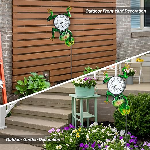 Outdoor Thermometer for Patio - Frog Garden Stake Thermometer with Decorative Design - 44 inch Outside Temperature Gauge for Yard - Easy to Read, Durable & Weatherproof - Garden Decor