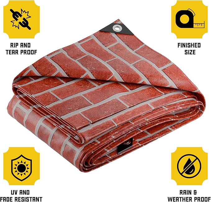 Core Tarps Extreme Heavy Duty 20 Mil Tarp Cover, Waterproof, UV Resistant, Rip and Tear Proof, Poly Tarpaulin with Reinforced Edges for Roof, Camping, Patio, Pool, Boat (Bricks/Black 30′ X 60′)