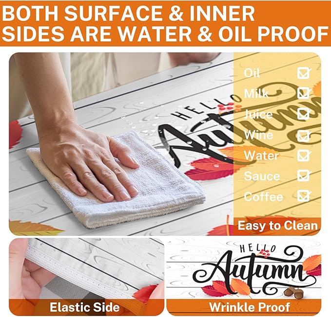 Picnic Table Cover with Bench Covers Elastic Edges, Wooden Fall Fitted Table Cover, Outdoor Patio Camping Essentials 72 Inch 3PCS, Waterproof Camping Fitted Tablecloth with Drawstring Bag