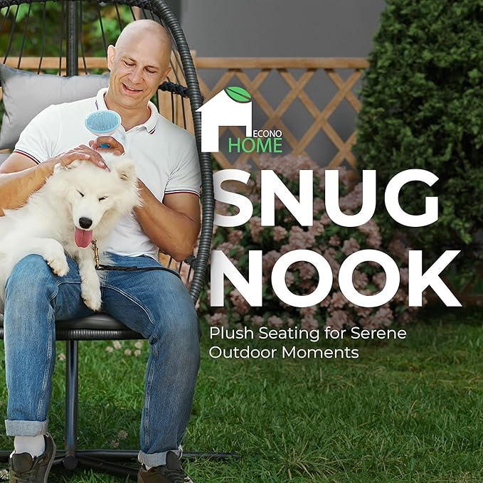 Econohome Hanging Egg Chair with Stand - Indoor/Outdoor Swing Hammock Chair with Plush, Washable Cushions, 350LBS Capacity, Ideal for Relaxation in Bedrooms, Balconies, Gardens, and Patios