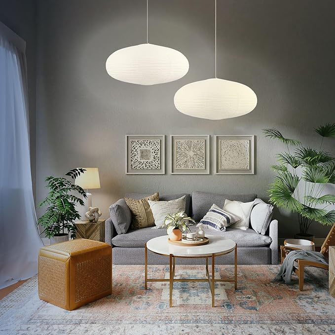 White Oval Paper Lanterns-22" Large Hanging Paper Lantern Lamp, Chinese/Japanese Paper Lantern Pendant Light for Party Decoration, Wedding, Home Decor Ceiling Lampshade(1 Pack)