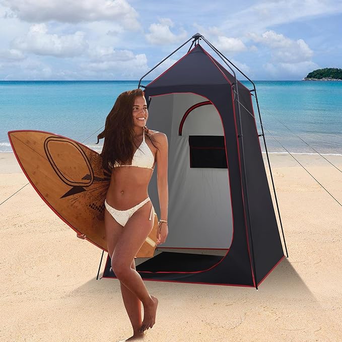 Camping Shower Tent, Portable Outdoor Privacy Shelter for Showering & Changing, 7.2 FT Easy-Setup Toilet Tent with Floor & UPF 50+, Ideal for Hiking, Fishing, Beach
