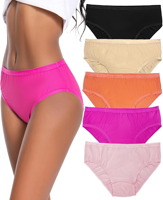 Nutria Womens Bikini Brief Quick Dry Travel Underwear 5-Pack Mesh Hiking Panties Activewear Stay Fresh D01