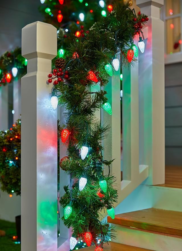 2 Pack C9 LED Christmas String Lights - Each 82ft 100 LED Outdoor String Lights with Timer and 8 Lighting Modes, Plug in Extendable Roofline Lights String for Outside Yard Christmas Holiday Decoration