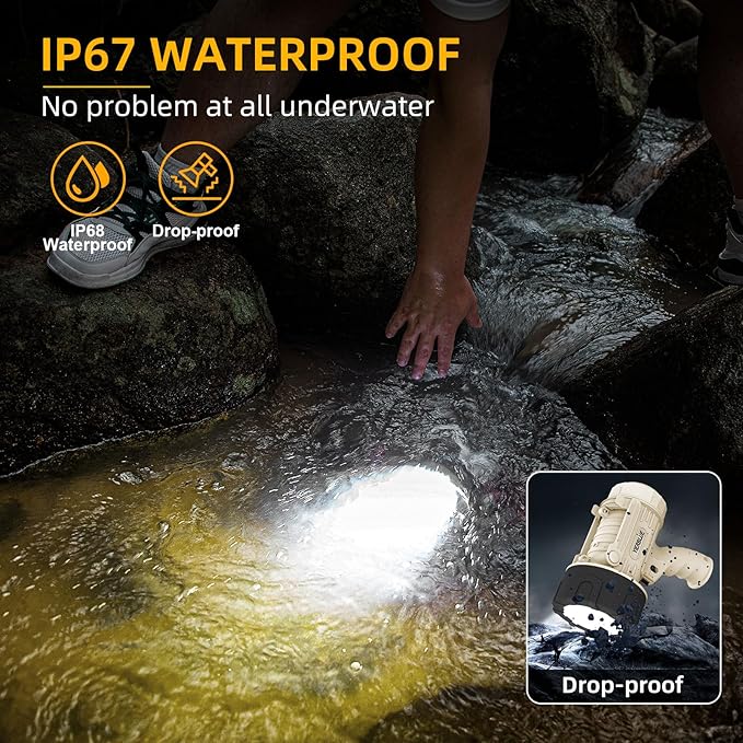 YIERBLUE Rechargeable Spotlight Floodlight Combo High High Lumen LED, IP67 Waterproof Spot Light COB Flood Light, Impact Resistant Handheld Spotlight with Foldable Stand and Detachable Red Lens