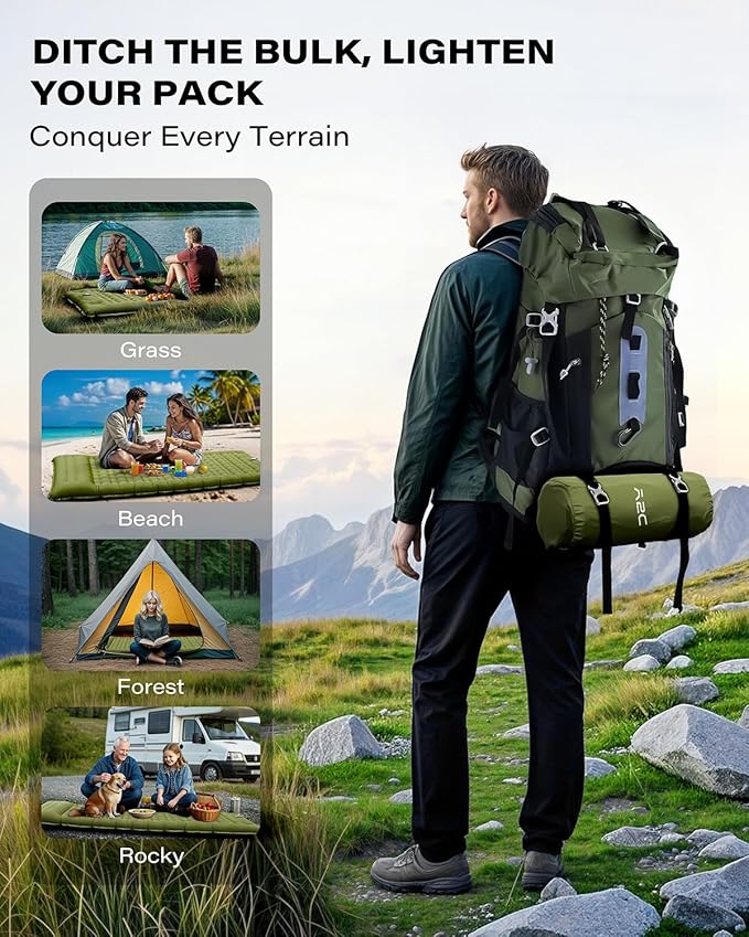 A2C Camping Sleeping Pad, Ultralight Inflatable Sleeping Pads with Built-in Foot Pump & Pillow, Compact Camping Mattress for Backpacking, Hiking, and Traveling