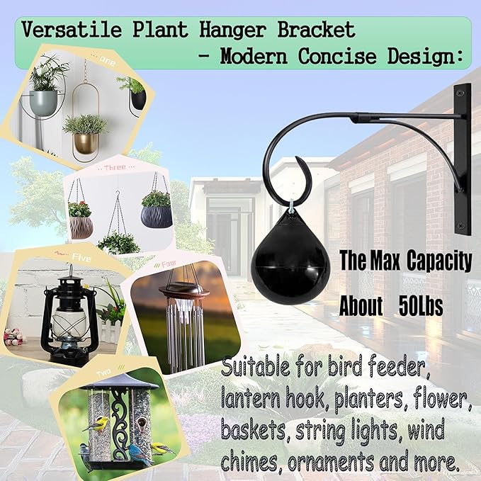 Outdoor Hanging Bracket, 10.5-inch Plant Hangers Outdoor Indoor Set of 2, Rust-Proof Metal Hanging Plant Bracket, Wall Mount Plant Hooks for Hanging Baskets Plant Lantern Bird Feeder