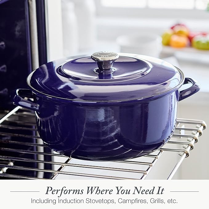 Merten & Storck 5.3QT Round Dutch Oven Casserole Pot with Lid, European Crafted Enameled Iron Stockpot, Induction & All Cooktops, Braising, Stews, Roasting, Slow Cooking, Sourdough, Cobalt Blue