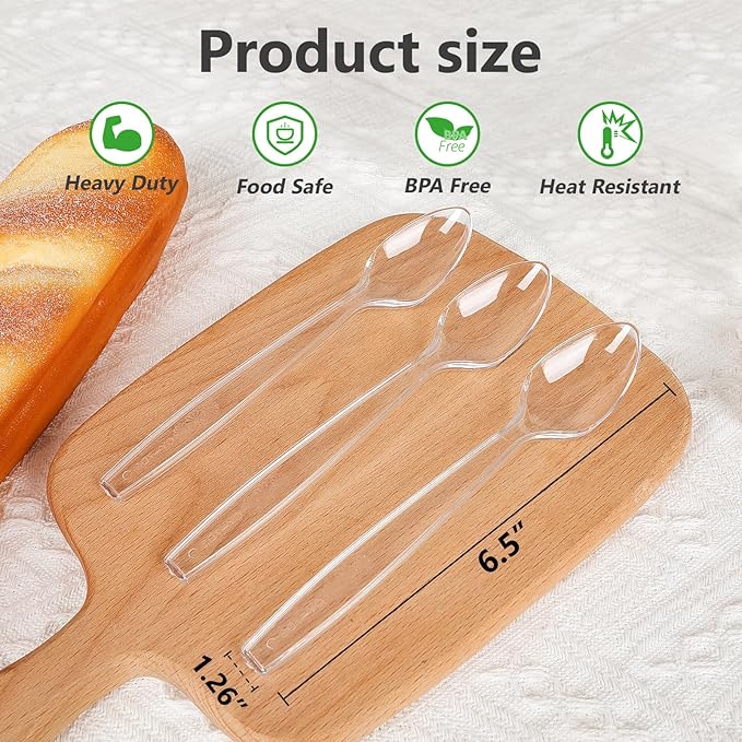 120 Count Plastic Spoons - Premium Disposable Spoons,Clear Plastic Silverware Spoons Heavy Duty,BPA-Free,Heat Resistant,Suitable for Parties,Events and Everyday Use