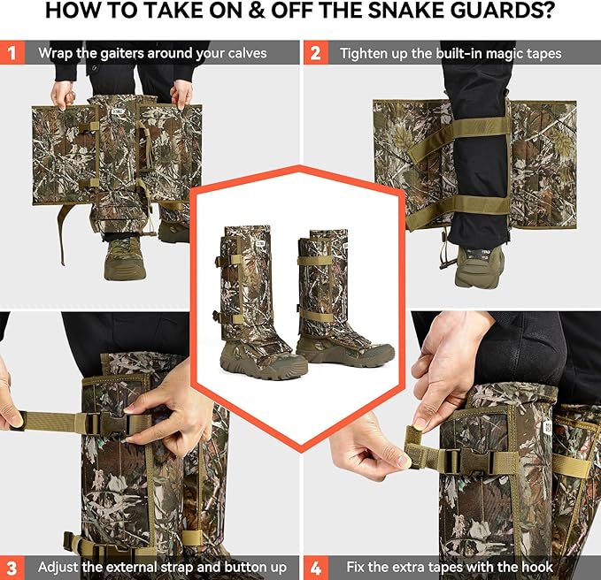 Snake Gaiters Snake Chaps, Waterproof Lower Legs Snake Guards, Snake Bite Protective Gaiters, Anti-Snake Gaiters for Men/Women, Adjustable Size for Hunting/Hiking/Farm Working