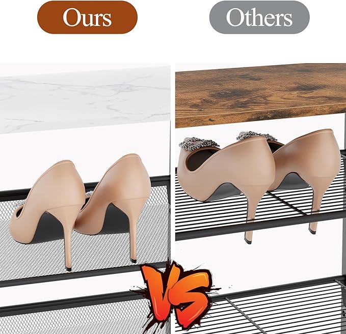 Garden 4 you 5 Tiers Narrow Shoe Rack,Small Space Freestanding Shoe Storage Organizer with White Wooden Tabletop,Adjustable Metal Shelf Stackable Shoe Shelf for Entryway Hallway Living Room Closet