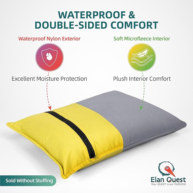 Stuffable Camping Pillow Sack (Small, Yellow) - 10 x 14 - Camping Essentials for Hiking, Backpacking and Travel Essentials - Sold Unstuffed Bring Your Own Stuffing