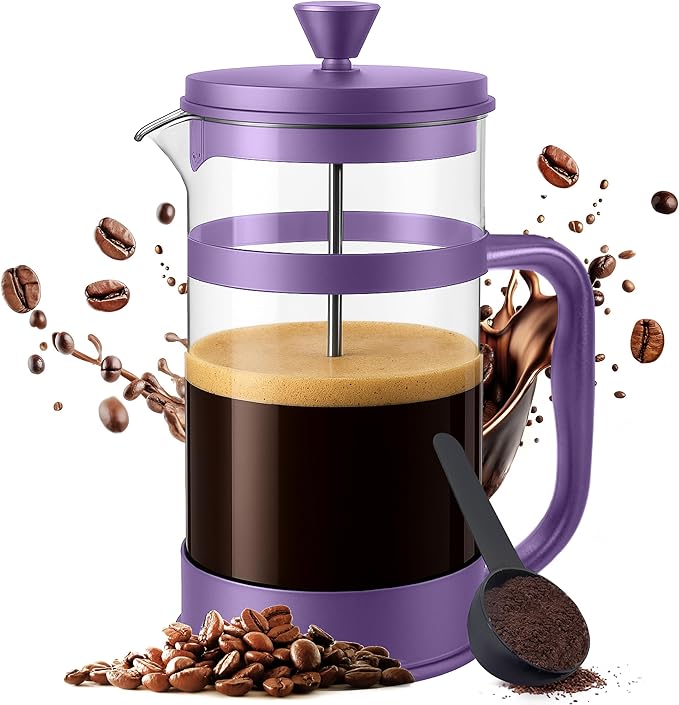 Utopia Kitchen 34 Ounce 1 Liter French Press Coffee Maker, Tea Maker, Travel Coffee Presses, Heat Resistant Thickened Borosilicate Coffee Pot for Camping Travel Gifts, Plum Pack of 1