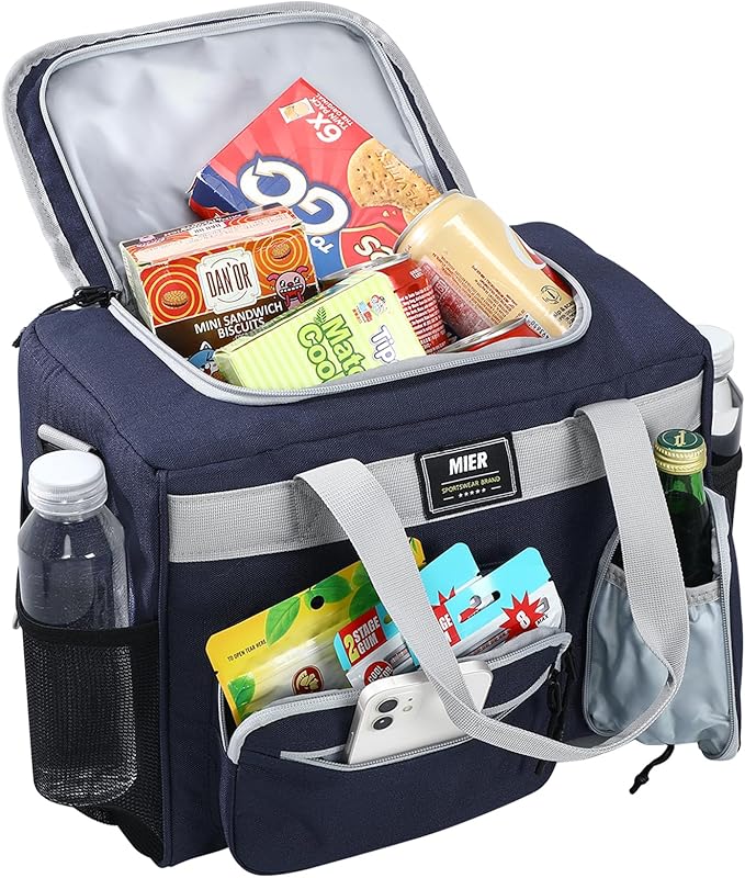 MIER Large Lunch Box for Men Women Adult Insulated Soft Sided Cooler 30 Can Leakproof Lunch Bag Collapsible for Work Travel Camping Beach, 18L (Blue-No Luggage Strap)