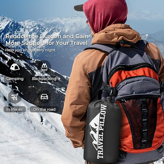 Travel Pillow Memory Foam Pillows, Camping Pillow-Compressible Medium Firm, Breathable Cover, Ideal Backpacking Hiking, Bed Pillows, Airplane and Car (Light Grey, M)